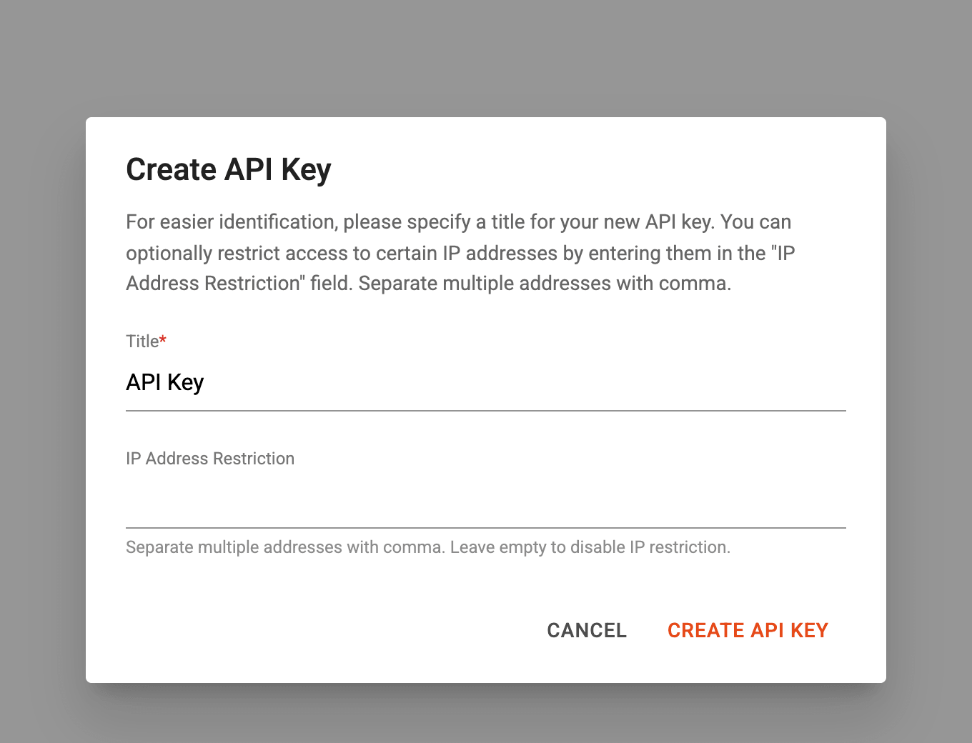 Create API Key dialog on cron-job.org